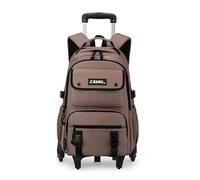 ZHANAO Solid-color Rolling Backpack for Boys Schoolbag for Middle School Students Trolley Bookbags for Elementary Boys, Brown-6 Wheels, 6 Wheels