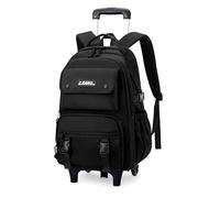 ZHANAO Solid-color Rolling Backpack for Boys Schoolbag for Middle School Students Trolley Bookbags for Elementary Boys, Black-2 Wheels, 2 Wheels