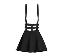 ZHANCHTONG Women's Elastic Waist Pleated Short Braces Skirt Mini Suspender Skirt, Black, M