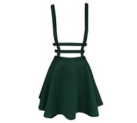 ZHANCHTONG Women's Elastic Waist Pleated Short Braces Skirt Mini Suspender Skirt, Dark Green, X-Small
