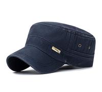 zhandouji Men's Army Cap Cotton Cadet Hat Military Breathable Flat Top Adjustable Baseball Cap Classic Trucker Dad Hat Combat Cap Navy