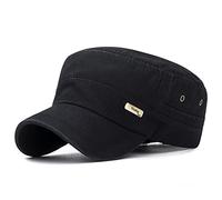 zhandouji Men's Army Cap Cotton Cadet Hat Military Breathable Flat Top Adjustable Baseball Cap Classic Trucker Dad Hat Combat Cap Black