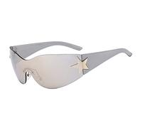 zhandouji Y2K Rimless Star Shaped Sunglasses for Men Women Retro Vintage 90s Oversized Funky Shield Wrap Around Stylish Trendy Sun Glasses
