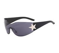 zhandouji Y2K Rimless Star Shaped Sunglasses for Men Women Retro Vintage 90s Oversized Funky Shield Wrap Around Stylish Trendy Sun Glasses