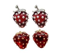 Zhang shine 2 pairs Cute Fruit Strawberry Earrings Funny Small Red Enamel Strawberry Stud Sweet Summer Earrings For Women Party Jewelry Gift, Enamel, No Gemstone