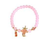 Zhang shine 2025 Year of The Snake Lucky Charm Bracelet Jade Strand Stone Beaded Chinese Zodiac Feng Shui Stretch Bracelets for Women Blessing New Year Animal Jewelry-Pink Beaded
