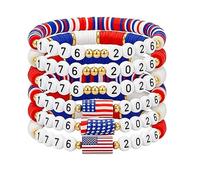 Zhang shine American Flag Bracelet for Women Men Stackable USA Red Blue White Beads Stretch Bracelet Set Patriotic 4th of July Independence Day Memorial Day Gifts Jewelry, One Szie, Polymer Clay, no