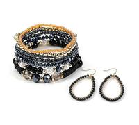 Zhang shine Bohemia Multilayer Stackable Beaded Bracelets Earrings Set Colorful Sparkly Crystal Beaded Stretch Bracelets Teardrop Earrings for Women Men Summer Beach Boho Vacation Jewelry, One Size