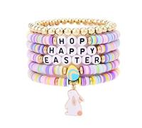 Zhang shine Easter Bracelets Gifts for Women Cute Bunny Bracelets Beaded Polymer Clay Heishi Stackable Stretch for Daughter Granddaughter Sister Niece Holiday Easter Party Jewelry, One Size, Zinc, no
