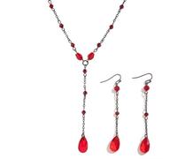 Zhang shine Gothic Blood Drops Necklaces Earrings Set for Women,Vampire Black Red Crystal Punk Cool Choker Necklace Goth Halloween Cosplay Jewelry Set, One Size, Zinc, No Gemstone