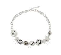 Zhang shine Gothic Star Skull Skeleton Choker Necklace Beaded Y2k Star Necklace Punk Goth Rhinestones Skull Pendant Fairy Grunge Chain Indie Hiphop Choker for Women, Zinc, No Gemstone