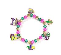 Zhang shine Mardi Gras Bracelets for Women, Purple, Green, Surfer Heishi Beaded Bracelets Lightweight Carnival Holiday Accessories Fat Tuesday Celebrations, One Size, Polymer Clay, no gemstone