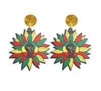 Zhang shine Natural Wooden Earrings for Women Ethnic African Juneteenth 1865 Dangle Earrings Retro Geometric Dangle Drop Rasta Earrings Black History Jewelry, One Size, Acrylic Wood, No Gemstone