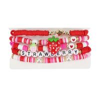 Zhang shine Strawberry Bead Bracelets for Women Pearl Surfer Heishi Clay Bracelet Colorful Stackable Stretch Boho Vintage Plastic Summer Beach Statement Jewelry, One Size, Acrylic, no gemstone