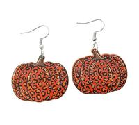 Zhang shine Thanksgiving Fall Pumpkin Leopard Print Acrylic Wooden Dangle Drop Earrings Handmade Lightweight Fall Glitter Pumpkin Earrings Autumn Jewelry for Women, One Size, Wood Acrylic, No Gemstone