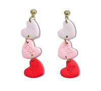 Zhang shine Valentines Day Heart Earrings Pink Three Love Heart Dangle Drop Earrings Statement Holiday Jewelry Gifts for Women Mama Wife, One Size, Polymer Clay, No Gemstone