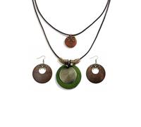 Zhang shine Vintage Wooden Necklace Earring Set, Boho Style, Brown, Round Pendant with Beaded Chain Layered Necklace Handmade Ethnic Western Jewelry, One Size, Zinc Wood, No Gemstone
