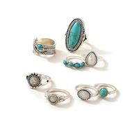 Zhang shine Western Turquoise Ring Set for Women Vintage Knuckle Rings Turquoise Stackable Rings Country Concert Outfits Boho Jewelry Bohemian Cowboy Cowgirl Accessorie, One Size, Metal Turquoise, No