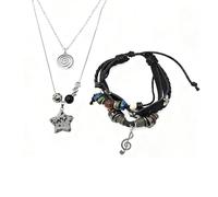 Zhang shine Y2k Fairy Grunge Bohemian Bracelets Necklace Set Boho Fairycore Accessories Star Rock Roll Music Guitar Punk Multilayer Leather Beaded Bracelets Jewelry for Women, One Size, alloy leather