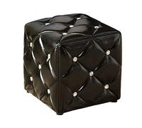 ZHANGGL Luxurious Crystal Buttons Foot Rest,Leather Footstool Cube Couch Stool,Modern Foot Stool For Living Room Bedroom,Black Small,35x35x35cm
