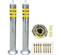 ZHANGGL Parking Guardrails 2 Parking Bollards and 5m Plastic Chain Stainless Steel Security Posts and Plastic Chain Set Reflective Tape Barriers with Hanging Ring，600mmx76mm