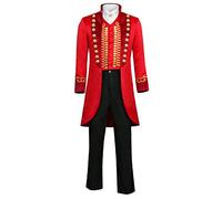 ZhangjiayuanST Adult Men Red Circus Ring Master Ringmaster PT Barnum Showman Costume Cosplay Uniform Party Tailcoat Jacket Suit - Red - S