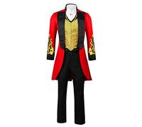ZhangjiayuanST Adult Men Red Circus Ring Master Ringmaster PT Barnum Showman Costume Cosplay Uniform Party Tailcoat Jacket Suit - Black - XXL