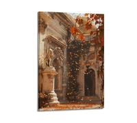 ZHANGJIENAN Autumn Courtyard With Falling Leaves Wall Art, Scenic Seasonal Decor For Living Room And Bedroom Artistic Wall Mural Modern Hanging Decor Poster12x18inch(30x45cm)