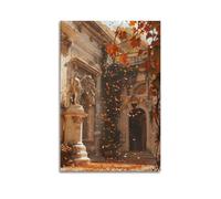 ZHANGJIENAN Autumn Courtyard With Falling Leaves Wall Art, Scenic Seasonal Decor For Living Room And Bedroom Artistic Wall Mural Modern Hanging Decor Poster16x24inch(40x60cm)
