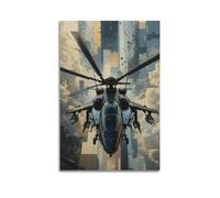 ZHANGJIENAN Futuristic Helicopter Over City Illustration Wall Art, Sci Fi Aviation Decor for Living Room And Tech Themed Space Artistic Wall Mural Modern Hanging Decor Poster12x18inch(30x45cm)