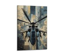 ZHANGJIENAN Futuristic Helicopter Over City Illustration Wall Art, Sci Fi Aviation Decor for Living Room And Tech Themed Space Artistic Wall Mural Modern Hanging Decor Poster24x36inch(60x90cm)