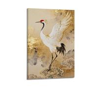 ZHANGJIENAN Golden Foil Red Crowned Crane Wall Art, Traditional Chinese Decor Canvas Print for Living Room And Formal Space Artistic Wall Mural Modern Hanging Decor Poster16x24inch(40x60cm)