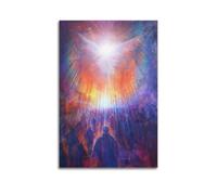 ZHANGJIENAN Radiant Angel Above Crowd In Colorful Scene Wall Art, Divine Decor For Home And Prayer Room Artistic Wall Mural Modern Hanging Decor Poster24x36inch(60x90cm)