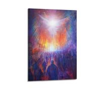 ZHANGJIENAN Radiant Angel Above Crowd In Colorful Scene Wall Art, Divine Decor For Home And Prayer Room Artistic Wall Mural Modern Hanging Decor Poster24x36inch(60x90cm)