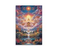 ZHANGJIENAN Vibrant Buddhist Paradise With Deities And Landscapes Wall Art, Mythical Decor For Home And Meditation Space Artistic Wall Mural Modern Hanging Decor Poster24x36inch(60x90cm)