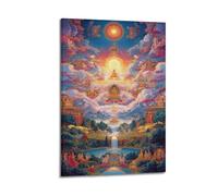 ZHANGJIENAN Vibrant Buddhist Paradise With Deities And Landscapes Wall Art, Mythical Decor For Home And Meditation Space Artistic Wall Mural Modern Hanging Decor Poster16x24inch(40x60cm)