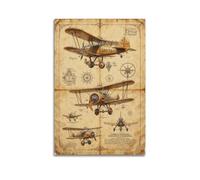 ZHANGJIENAN Vintage Biplane Blueprint Art Wall Art, Nostalgic Aviation Decor for Living Room And Hobby Workshop Artistic Wall Mural Modern Hanging Decor Poster24x36inch(60x90cm)