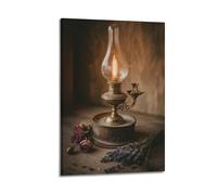 ZHANGJIENAN Vintage Oil Lamp With Dried Roses And Lavender Wall Art, Rustic Retro Decor For Home And Bedroom Artistic Wall Mural Modern Hanging Decor Poster16x24inch(40x60cm)