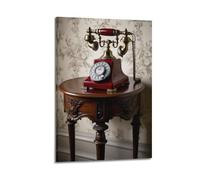 ZHANGJIENAN Vintage Red Rotary Phone On Carved Wooden Table Wall Art, Retro Decor For Home And Living Room Artistic Wall Mural Modern Hanging Decor Poster08x12inch(20x30cm)