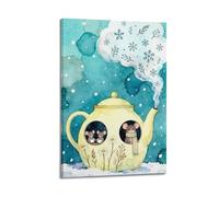 ZHANGJIENAN Yellow Teapot Mouse House Winter Wall Art, Whimsical Forest Decor Painting for Living Room And Girls Bedroom Artistic Wall Mural Modern Hanging Decor Poster24x36inch(60x90cm)