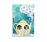 ZHANGJIENAN Yellow Teapot Mouse House Winter Wall Art, Whimsical Forest Decor Painting for Living Room And Girls Bedroom Artistic Wall Mural Modern Hanging Decor Poster12x18inch(30x45cm)