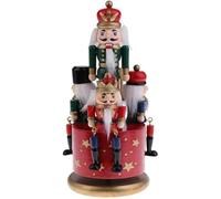 ZhangJJJJJJJ Christmas Nutcracker Music Box, Soldier Puppet Figures Ornament Traditional Wood Wind up Musical Box, with and Round Base, Red