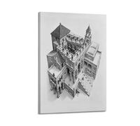 ZHANGLINGG M. C. Escher Painter's Work《Peddler Ascending And Descending》Posters Wall Art Canvas Aesthetic Music And Movie Decoration Living Room Bedroom 08x12inch(20x30cm) Frame-style