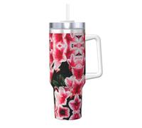 ZhanGM 40OZ Vacuum Insulated Tumbler - Beauty Pink Floral Flowers Full Print, Hot & Cold Coffee Travel Sports Water Bottle, Gym & Office Use