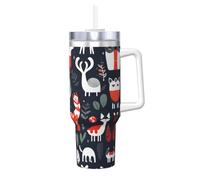 ZhanGM 40OZ Vacuum Insulated Tumbler - Scandinavian Animals Full Print, Hot & Cold Coffee Travel Sports Water Bottle, Gym & Office Use