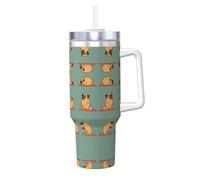 ZhanGM 40OZ Vacuum Insulated Tumbler - Yoga Pug Full Print, Hot & Cold Coffee Travel Sports Water Bottle, Gym & Office Use