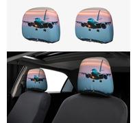 ZhanGM Airplane in The Evening Lights Print Car Headrest Cover Set - 2 Pcs Elastic Breathable Protector for SUV Trucks Vans - Front Seat Head Rest