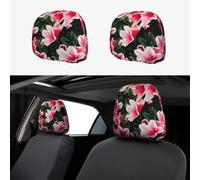 ZhanGM Beauty pink Floral Flowers Print Car Headrest Cover Set - 2 Pcs Elastic Breathable Protector for SUV Trucks Vans - Front Seat Head Rest