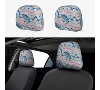 ZhanGM Blue Cartoon Fish Print Car Headrest Cover Set - 2 Pcs Elastic Breathable Protector for SUV Trucks Vans - Front Seat Head Rest