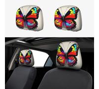 ZhanGM Colorful Butterfly pattern Print Car Headrest Cover Set - 2 Pcs Elastic Breathable Protector for SUV Trucks Vans - Front Seat Head Rest